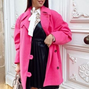 Zara Pink Wool Blend Oversized Coat